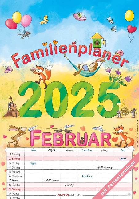 Familienplaner Cartoon 2025 - Bildkalender 23,7x34 cm - 6 Spalten - Kalender mit Platz für Notizen - mit vielen Zusatzinformationen - Wandkalender - 