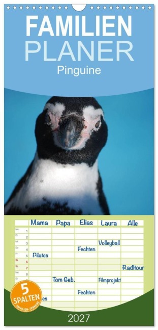 Familienplaner 2027 - Pinguine 2027 mit 5 Spalten (Wandkalender, 21 x 45 cm) CALVENDO - Ilka Groos