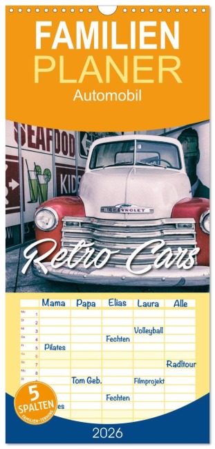 Familienplaner 2026 - Retro Cars mit 5 Spalten (Wandkalender, 21 x 45 cm) CALVENDO - Gerd Matschek
