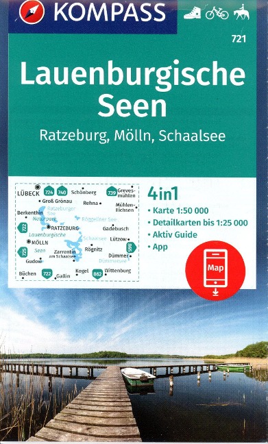 KOMPASS Wanderkarte 721 Lauenburgische Seen, Ratzeburg, Mölln, Schaalsee 1:50.000 - 