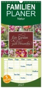 Cover-Bild zum Titel 'Familienplaner 2027 - Ein Garten, der zum Verweilen einlädt mit 5 Spalten (Wandkalender, 21 x 45 cm) CALVENDO' von 'Susann Kuhr'