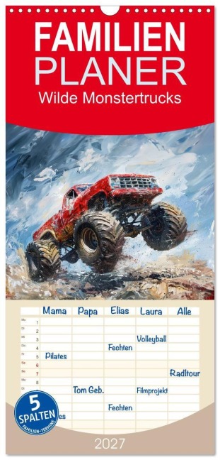 Familienplaner 2027 - Wilde Monstertrucks mit 5 Spalten (Wandkalender, 21 x 45 cm) CALVENDO - Kerstin Waurick