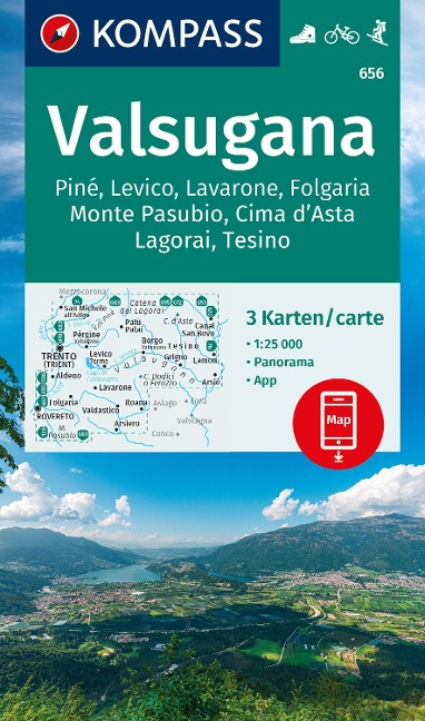 KOMPASS Wanderkarten-Set 656 Valsugana, Pine, Levico, Lavarone, Folgaria, Monte Pasubio, Cima d'Asta, Lagorai, Tesino (3 Karten) 1:25.000 - 