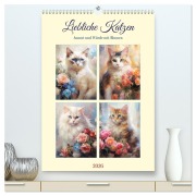 Liebliche Katzen. Anmut und Würde mit Blumen (hochwertiger Premium Wandkalender 2026 DIN A2 hoch), Kunstdruck in Hochglanz - Rose Hurley
