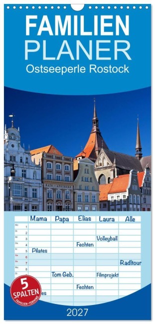 Familienplaner 2027 - Ostseeperle Rostock mit 5 Spalten (Wandkalender, 21 x 45 cm) CALVENDO - U. Boettcher