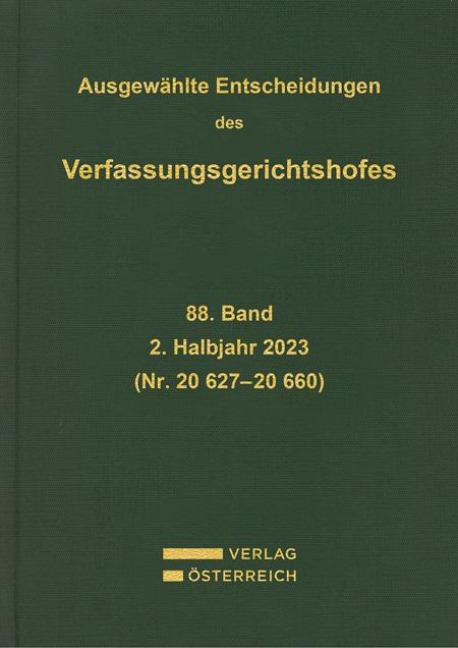 Ausgewählte Entscheidungen des Verfassungsgerichtshofes 88. Band - 