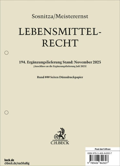 Lebensmittelrecht  194. Ergänzungslieferung - 