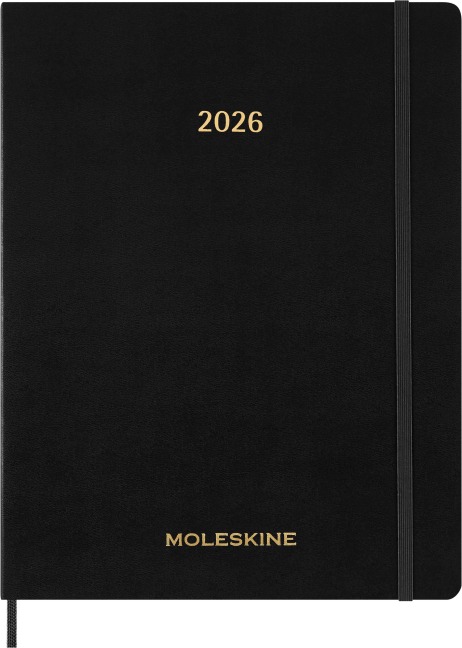 Moleskine 15 Monate Essential Wochenkalender 2025/2026, 1 Wo = 2 Seiten, vertikal, XXL, fester Einband, Schwarz - 