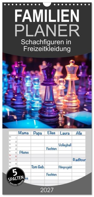 Familienplaner 2027 - Schachfiguren in Freizeitkleidung mit 5 Spalten (Wandkalender, 21 x 45 cm) CALVENDO - Kerstin Waurick