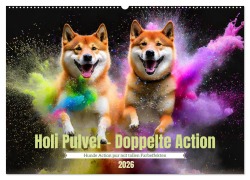 Cover-Bild zum Titel 'Holi Pulver - Doppelte Action (Wandkalender 2026 DIN A2 quer), CALVENDO Monatskalender' von 'Fotodesign Verena Scholze'