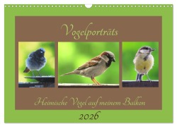 Cover-Bild zum Titel 'Vogelporträts - Heimische Vögel auf meinem Balkon (Wandkalender 2026 DIN A3 quer), CALVENDO Monatskalender' von 'Claudia Schimmack'