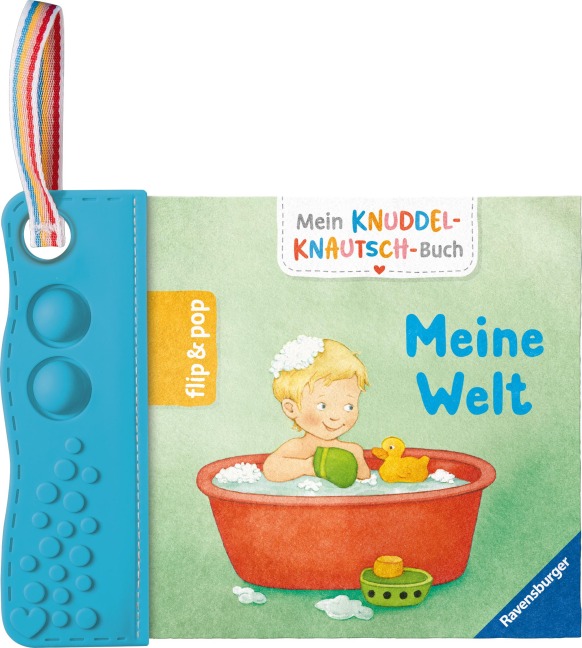 Mein Knuddel-Knautsch-Buch: flip&pop. Meine Welt (mit Pop-it Beißleiste); weiches Stoffbuch, waschbares Badebuch, Babyspielzug ab 0 Monate, Sensorik Spielzeug aus Silikon - 