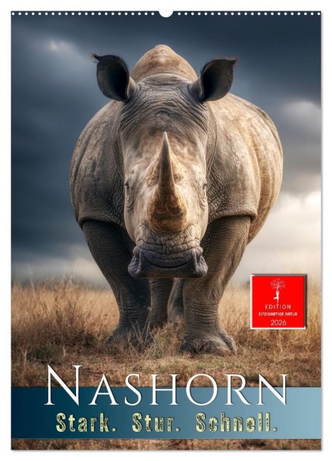 Nashorn - Stark. Stur. Schnell. (Wandkalender 2026 DIN A2 hoch), CALVENDO Monatskalender - Meike und Peter Roder