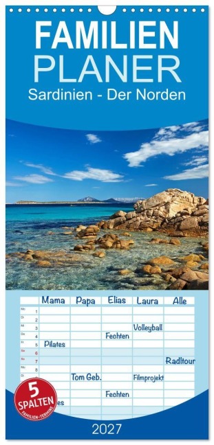 Familienplaner 2027 - Sardinien - Der Norden mit 5 Spalten (Wandkalender, 21 x 45 cm) CALVENDO - Martin Rauchenwald
