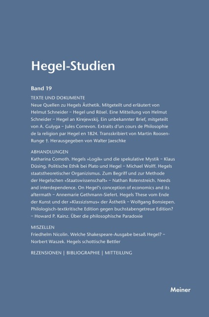 Hegel-Studien / Hegel-Studien Band 19 (1984) - 