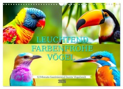 Cover-Bild zum Titel 'Leuchtend farbenfrohe Vögel (Wandkalender 2026 DIN A3 quer), CALVENDO Monatskalender' von 'Peter Kraaibeek'