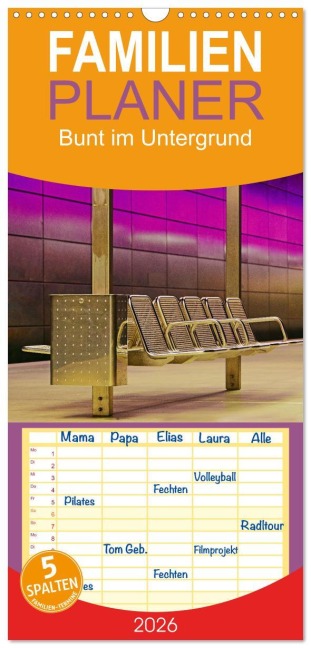 Familienplaner 2026 - Bunt im Untergrund mit 5 Spalten (Wandkalender, 21 x 45 cm) CALVENDO - Sarnade Sarnade
