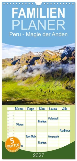 Familienplaner 2027 - Peru - Magie der Anden mit 5 Spalten (Wandkalender, 21 x 45 cm) CALVENDO - Gunnar Lentz