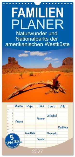 Familienplaner 2027 - Naturwunder und Nationalparks der amerikanischen Westküste mit 5 Spalten (Wandkalender, 21 x 45 cm) CALVENDO - Katarina Schneider