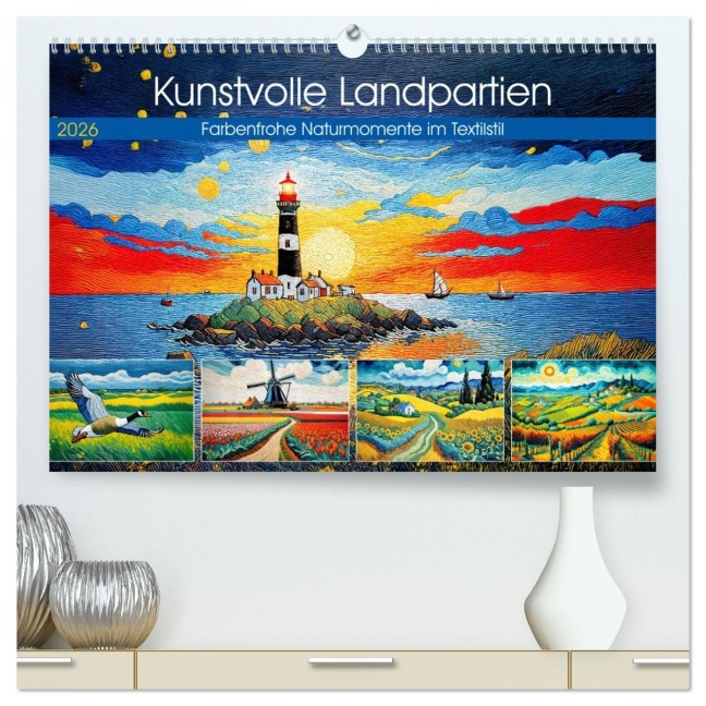 Kunstvolle Landpartien - Farbenfrohe Naturmomente im Textilstil (hochwertiger Premium Wandkalender 2026 DIN A2 quer), Kunstdruck in Hochglanz - Anja Frost