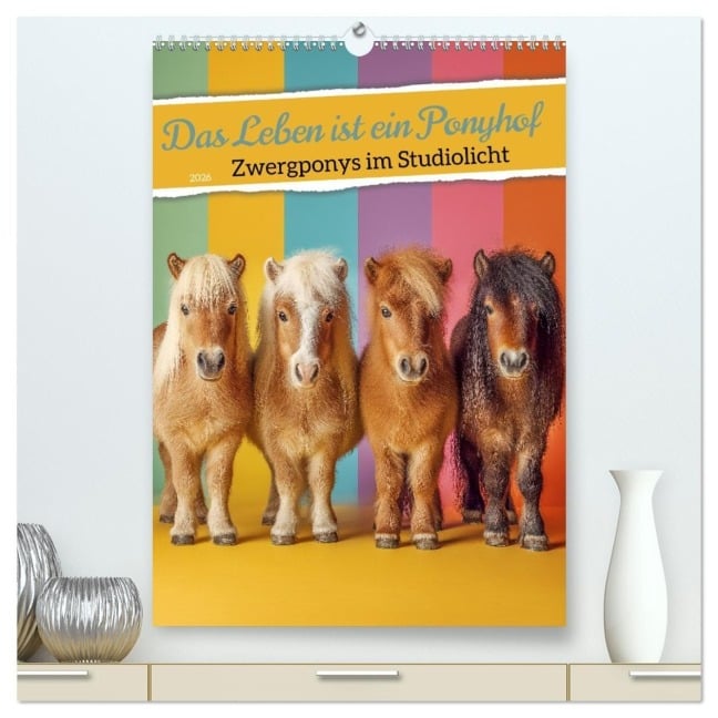 Das Leben ist ein Ponyhof - Zwergponys im Studiolicht (hochwertiger Premium Wandkalender 2026 DIN A2 hoch), Kunstdruck in Hochglanz - Mb Fotografie