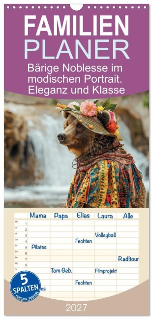 Familienplaner 2027 - Bärige Noblesse im modischen Portrait. Eleganz und Klasse mit 5 Spalten (Wandkalender, 21 x 45 cm) CALVENDO - Rose Hurley