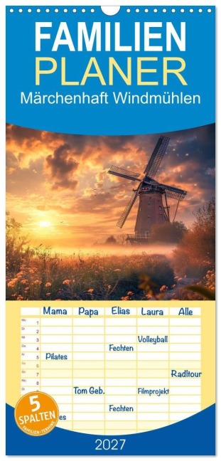 Familienplaner 2027 - Märchenhaft Windmühlen mit 5 Spalten (Wandkalender, 21 x 45 cm) CALVENDO - Steffen Gierok-Latniak