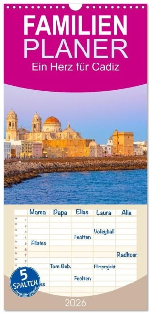 Familienplaner 2026 - Ein Herz für Cadiz mit 5 Spalten (Wandkalender, 21 x 45 cm) CALVENDO - Christa Kramer