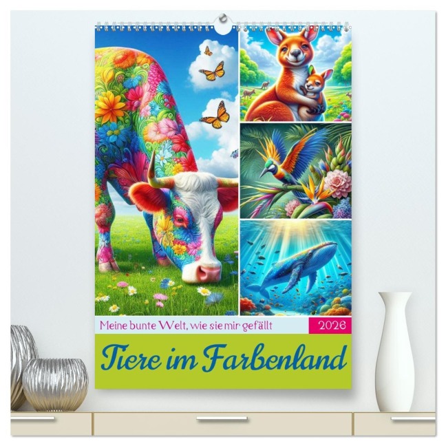 Tiere im Farbenland - Meine bunte Welt, wie sie mir gefällt (hochwertiger Premium Wandkalender 2026 DIN A2 hoch), Kunstdruck in Hochglanz - Martina Marten