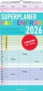 Cover-Bild zum Titel 'Superplaner Farbenfroh 2026 - Familien-Timer 22x45 cm - mit Ferienterminen - 3 Spalten - Wand-Planer - mit vielen Zusatzinformationen - Alpha Edition' von ''