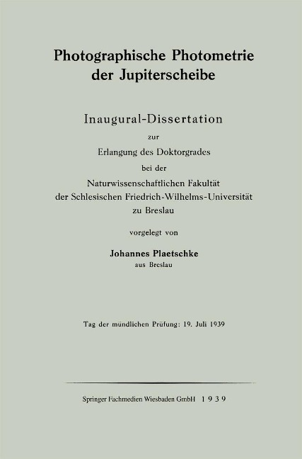 Photographische Photometrie der Jupiterscheibe - Johannes Plaetschke