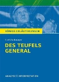 Cover-Bild zum Titel 'Des Teufels General von Carl Zuckmayer. Textanalyse und Interpretation mit ausführlicher Inhaltsangabe und Abituraufgaben mit Lösungen.' von 'Carl Zuckmayer'