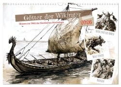 Cover-Bild zum Titel 'Götter der Wikinger - Skizzen zur Welt der Nordischen Mythologie (Wandkalender 2026 DIN A3 quer), CALVENDO Monatskalender' von 'Anja Frost'