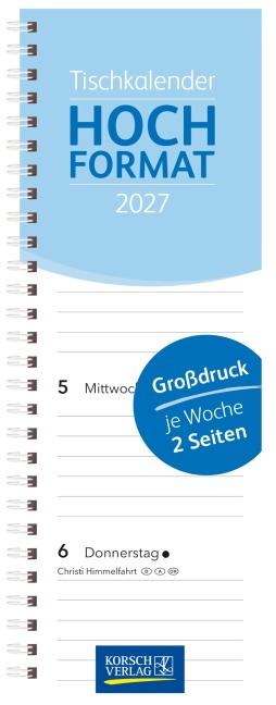 Tischkalender Hochformat Großdruck 2027 - 