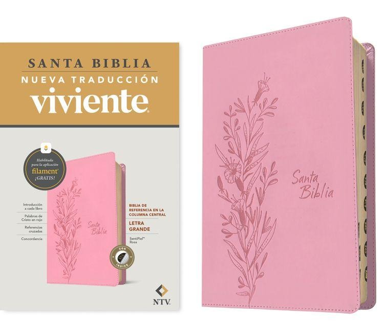 Biblia de Referencia En La Columna Central Ntv, Letra Grande Con Filament (Sentipiel, Rosa, Índice, Letra Roja) - 