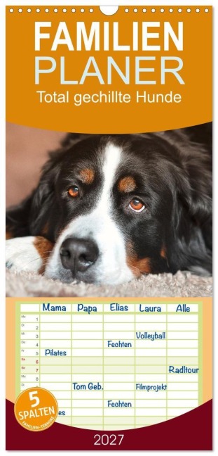 Familienplaner 2027 - Total gechillte Hunde mit 5 Spalten (Wandkalender, 21 x 45 cm) CALVENDO - 