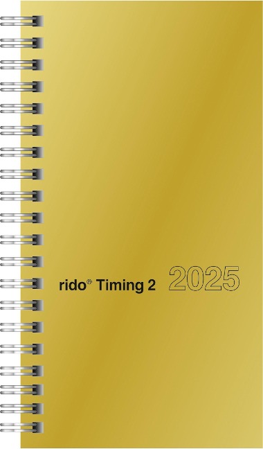rido/idé 7014121915 Taschenkalender Modell Timing 2 (2025)| 2 Seiten = 1 Woche| A6| 176 Seiten| Glanzkarton-Einband| goldfarben - 