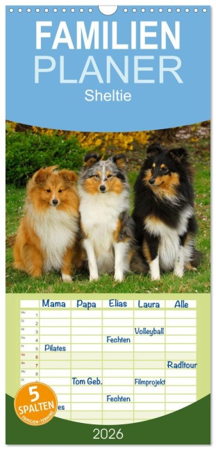 Familienplaner 2026 - Sheltie 2026 mit 5 Spalten (Wandkalender, 21 x 45 cm) CALVENDO - Sigrid Starick