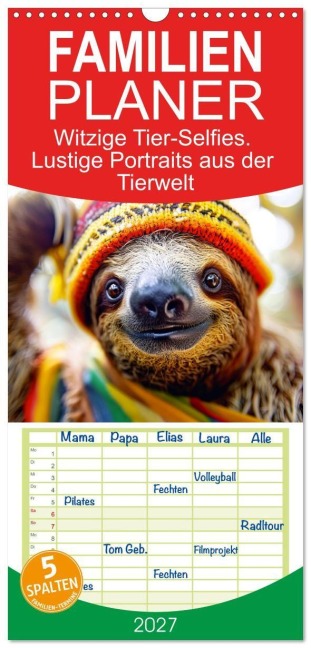 Familienplaner 2027 - Witzige Tier-Selfies. Lustige Portraits aus der Tierwelt mit 5 Spalten (Wandkalender, 21 x 45 cm) CALVENDO - Rose Hurley
