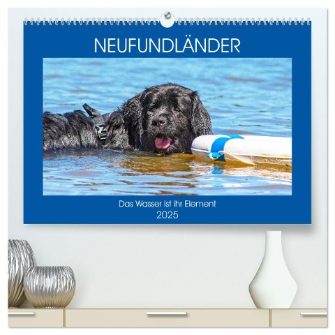 Neufundländer - Das Wasser ist ihr Element (hochwertiger Premium Wandkalender 2025 DIN A2 quer), Kunstdruck in Hochglanz - Sigrid Starick