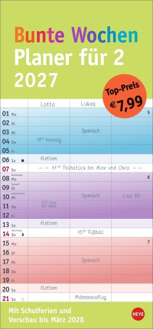 Bunte Wochen Planer für 2 2027 - 
