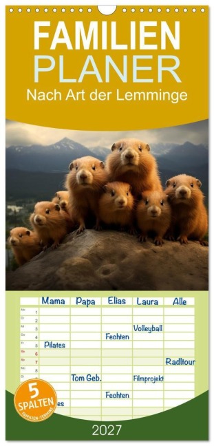 Familienplaner 2027 - Nach Art der Lemminge mit 5 Spalten (Wandkalender, 21 x 45 cm) CALVENDO - Daniela Tapper