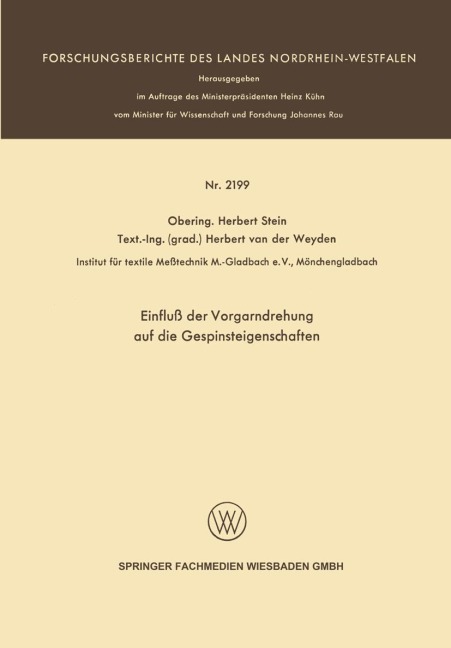Einfluß der Vorgarndrehung auf die Gespinsteigenschaften - Herbert Stein