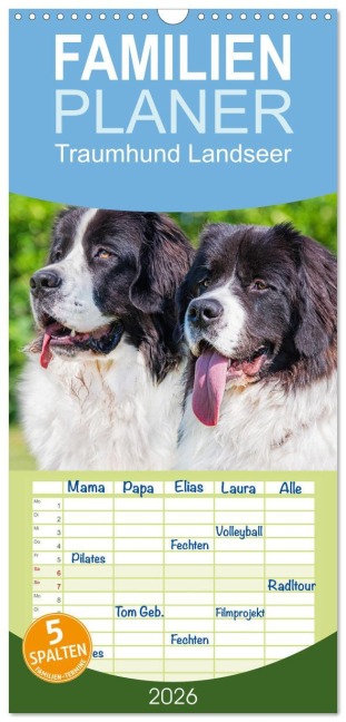 Familienplaner 2026 - Traumhund Landseer mit 5 Spalten (Wandkalender, 21 x 45 cm) CALVENDO - Sigrid Starick