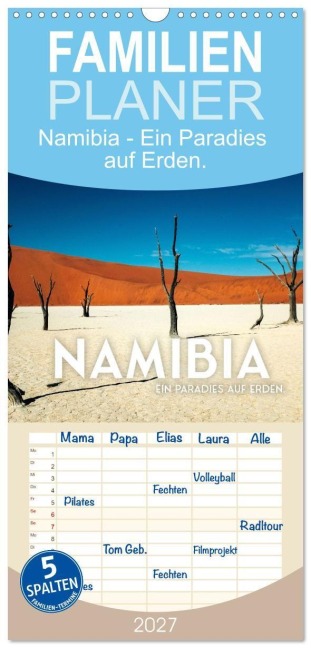 Familienplaner 2027 - Namibia - Ein Paradies auf Erden. mit 5 Spalten (Wandkalender, 21 x 45 cm) CALVENDO - Sf