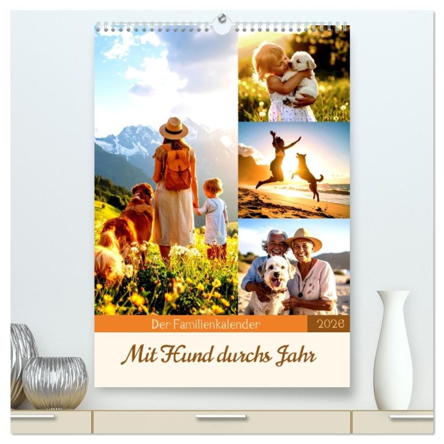 Der Familienkalender - Mit Hund durchs Jahr (hochwertiger Premium Wandkalender 2026 DIN A2 hoch), Kunstdruck in Hochglanz - Ivy Mueller