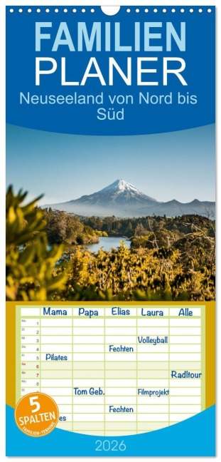 Familienplaner 2026 - Neuseeland von Nord bis Süd mit 5 Spalten (Wandkalender, 21 x 45 cm) CALVENDO - Tobias Patzer