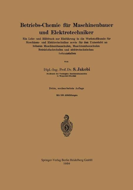 Betriebs-Chemie für Maschinenbauer und Elektrotechniker - Siegfried Jakobi