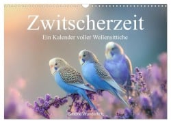 Cover-Bild zum Titel 'Zwitscherzeit - Ein Kalender voller Wellensittiche (Wandkalender 2026 DIN A3 quer), CALVENDO Monatskalender' von 'Simone Wunderlich'