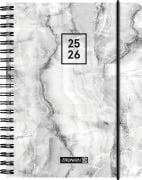 BRUNNEN Schülerkalender (2025/2026) "Grey Marble", 2 Seiten = 1 Woche, A6, 208 Seiten, PP-Umschlag, grau - 